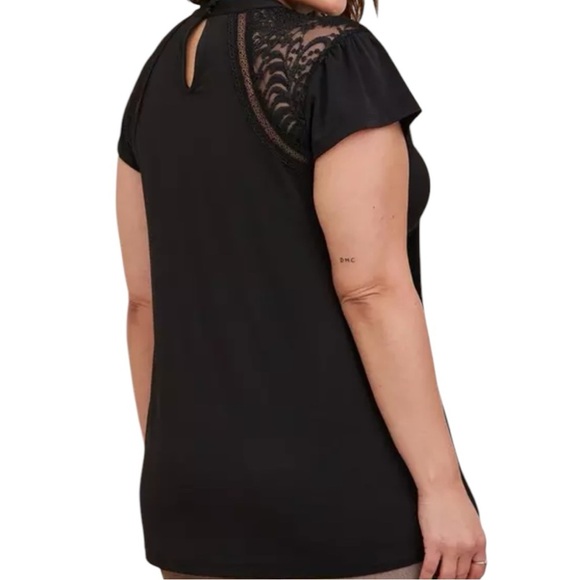 Studio Crepe Jersey Mock Neck Lace Inset Top - Picture 2 of 8